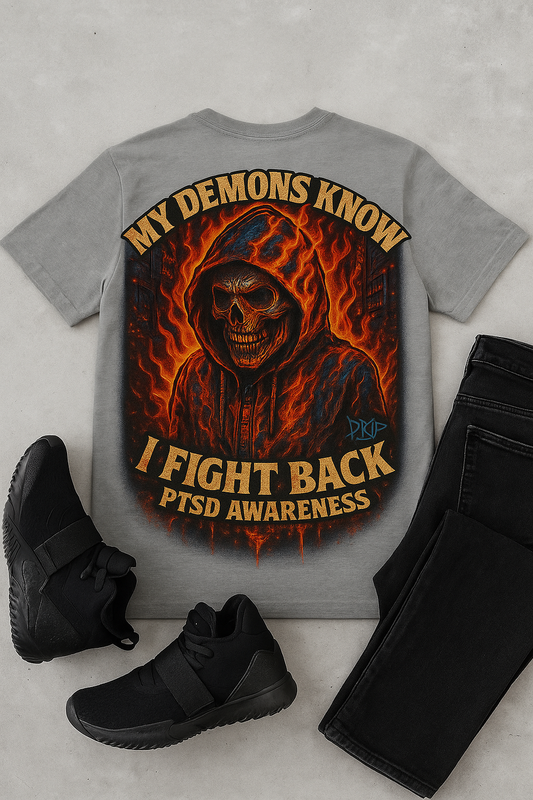 “I FIGHT BACK” – PTSD Awareness Tee (Inferno Edition)